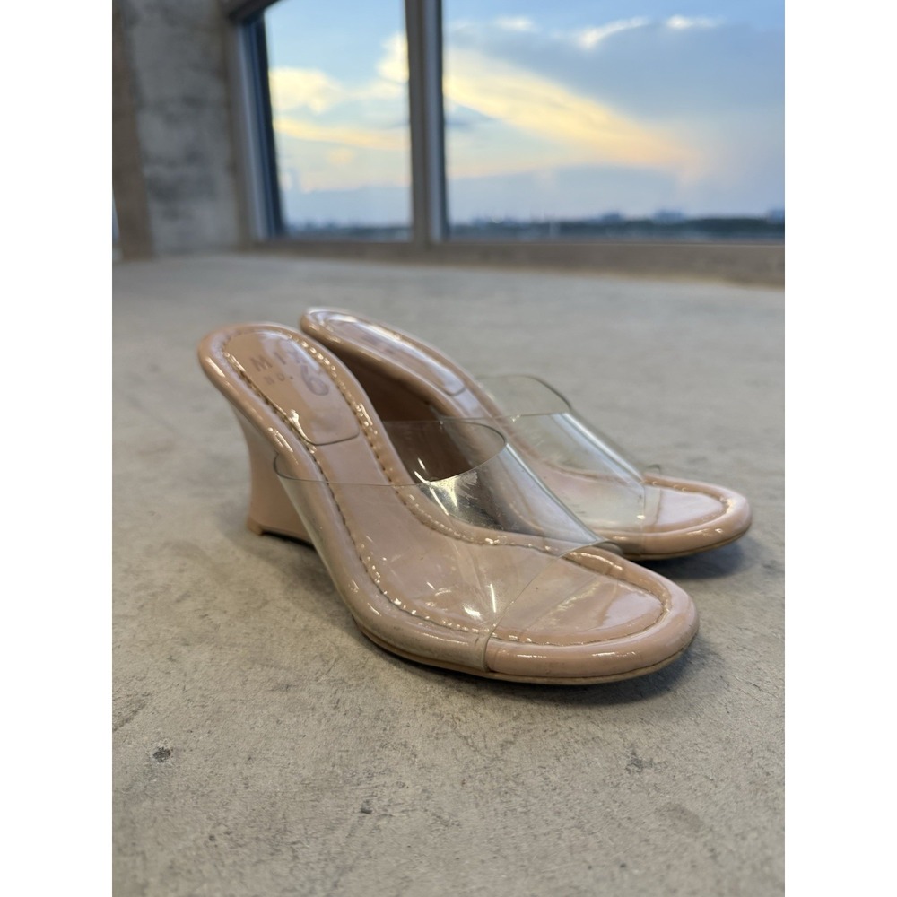 MIX No. 6 Women's Beige/Clear Strappy Wedge Slide Sandals Slip-On US 6 EU 36